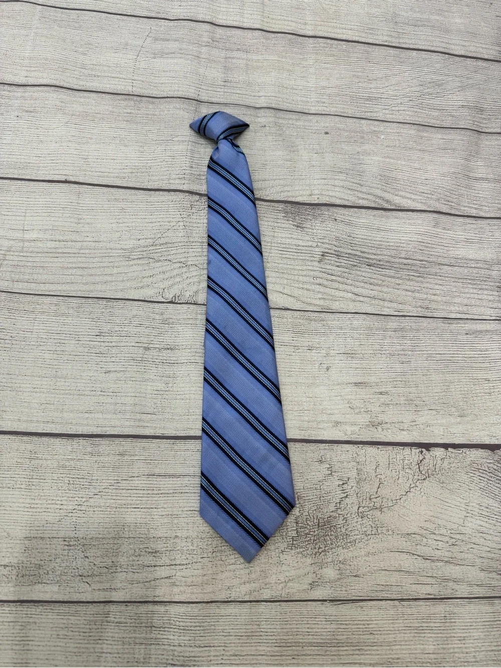 Boys Blue & Black Striped Pre-Tied Necktie 17” Adjustable Dress Tie